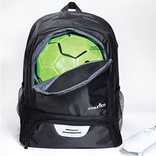 Athletico Youth Soccer Bag - Soccer Backpack & Bags for Basketball, Volleyball & Football | Includes Separate Cleat and Ball Compartment (Black)