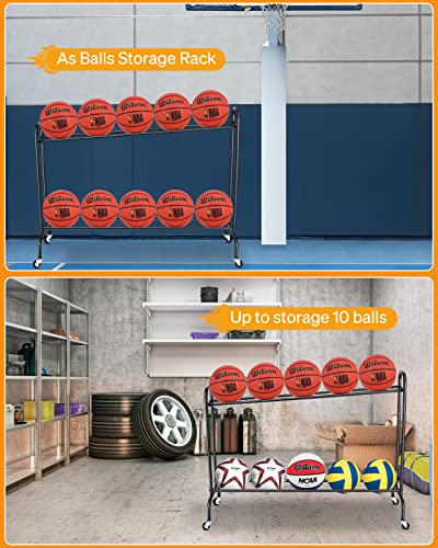 EXTCCT Tilt Basketball Rack Ball Storage Holder - Tilt Basketball Shooting Training Rack, Garage Sports Equipment Organizer, Outdoor and Indoor Rolling Balls Cart with Wheels