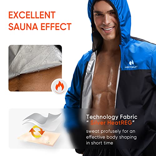 HOTSUIT Sauna Suit for Men Sweat Suits Gym Workout Exercise Sauna Jacket Pant Full Body, Blue, S