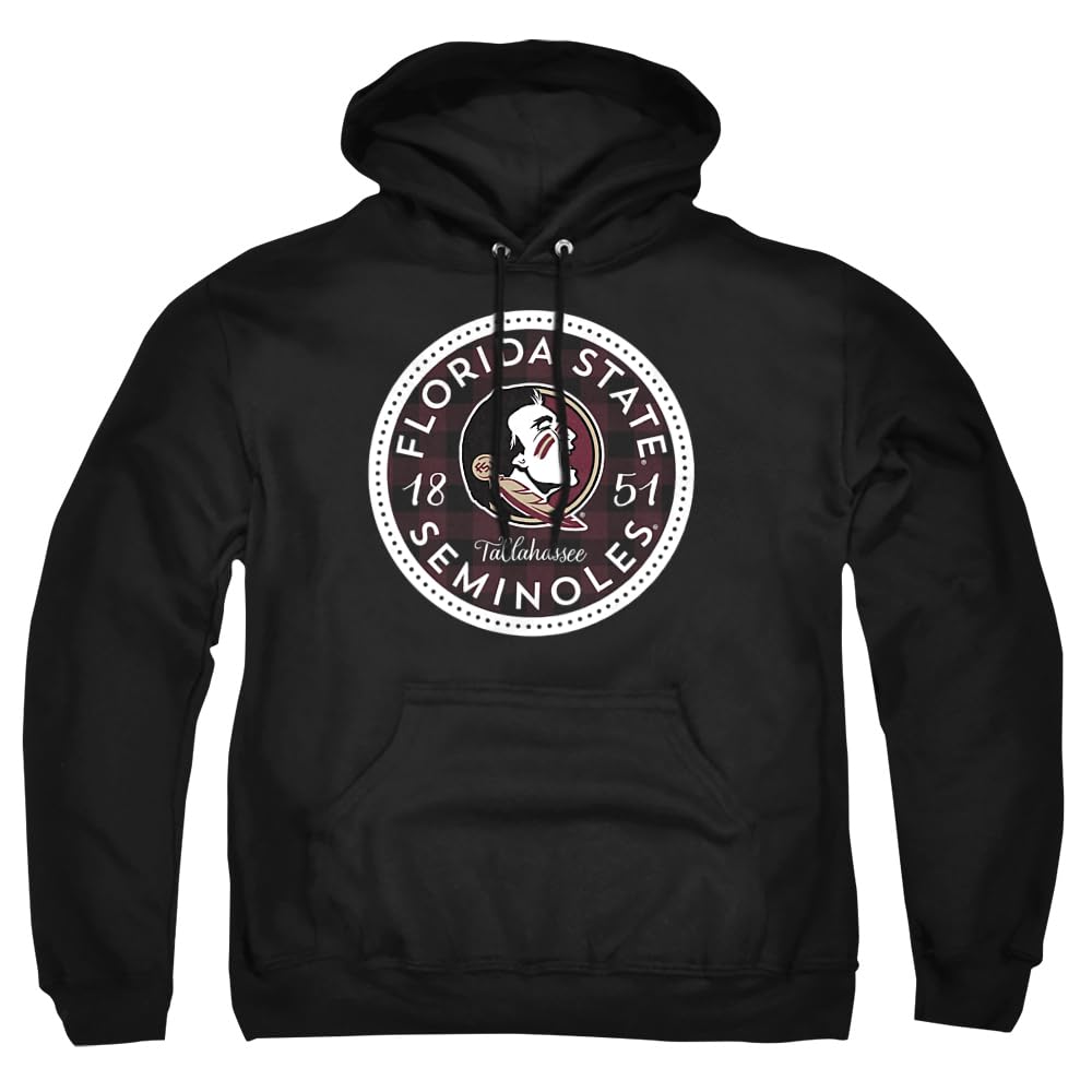 Florida State University FSU Seminoles Official Plaid Badge Unisex Adult Pull-Over Hoodie,Black, X-Large