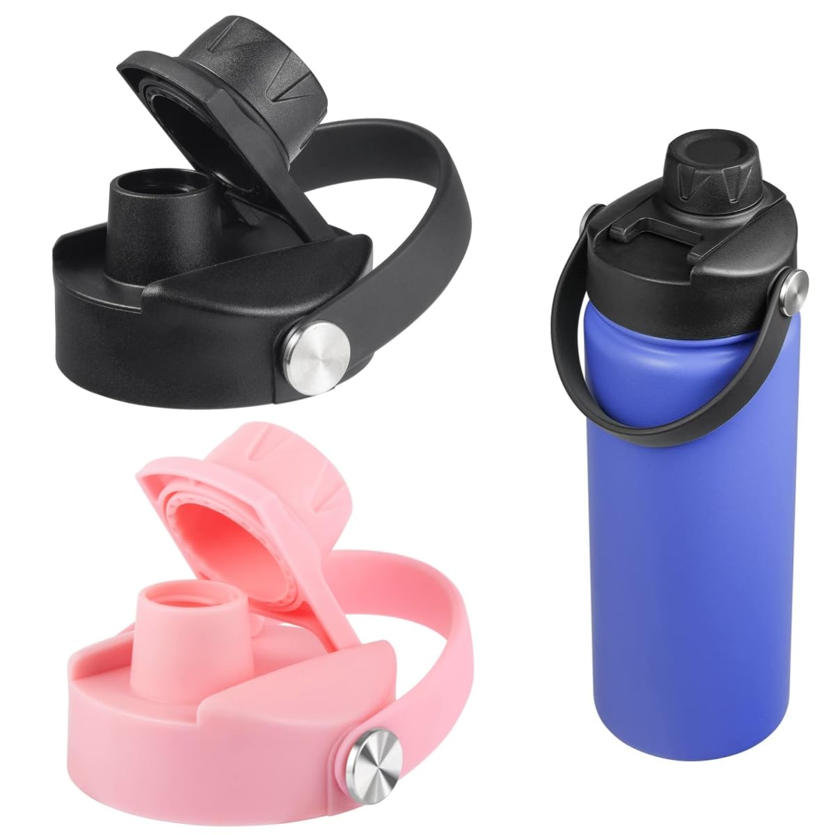 Lid for Hydro Flask 32 40 oz Wide Mouth, Replacement Lids Compatible with Hydro Flask Wide Mouth Water Bottle, Top Spout Lid with Handle, Wide Mouth Lid Chug Cap Accessories,Black+Light Pink