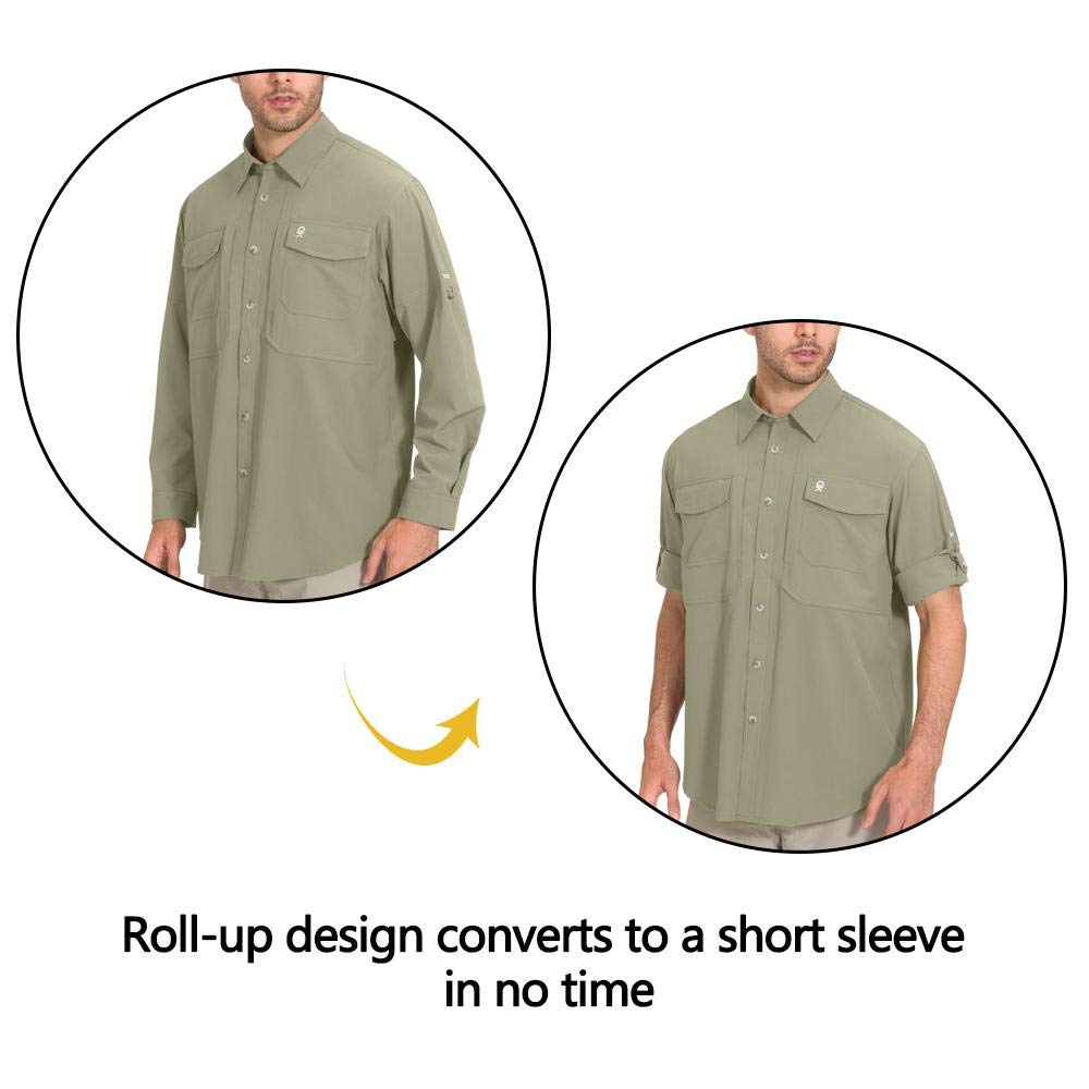 Little Donkey Andy Men's Quick-Dry Stretch Long Sleeve Shirt for Hiking, Travel Sage A1 Size M