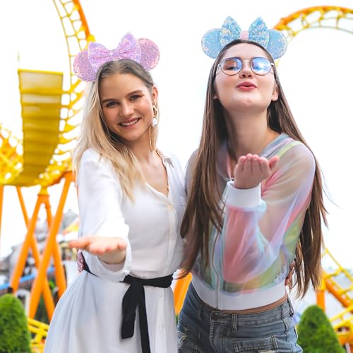 MADO Light blue Mouse Ears Headband for Women, Girls, and Kids, Adults unisex, Hairband, Party Decoration, Park Essentials, Princess Dress Up Accessories, Christmas Gifts, Birthday Gifts