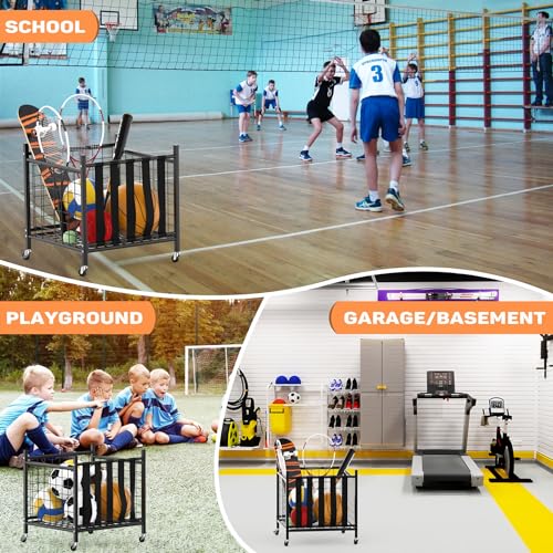 WALMANN Garage Ball Storage, Sports Ball and Sport Equipment Organizer Ball Storage Rack Indoor/Outdoor Rolling Ball/Toy Storage Cart