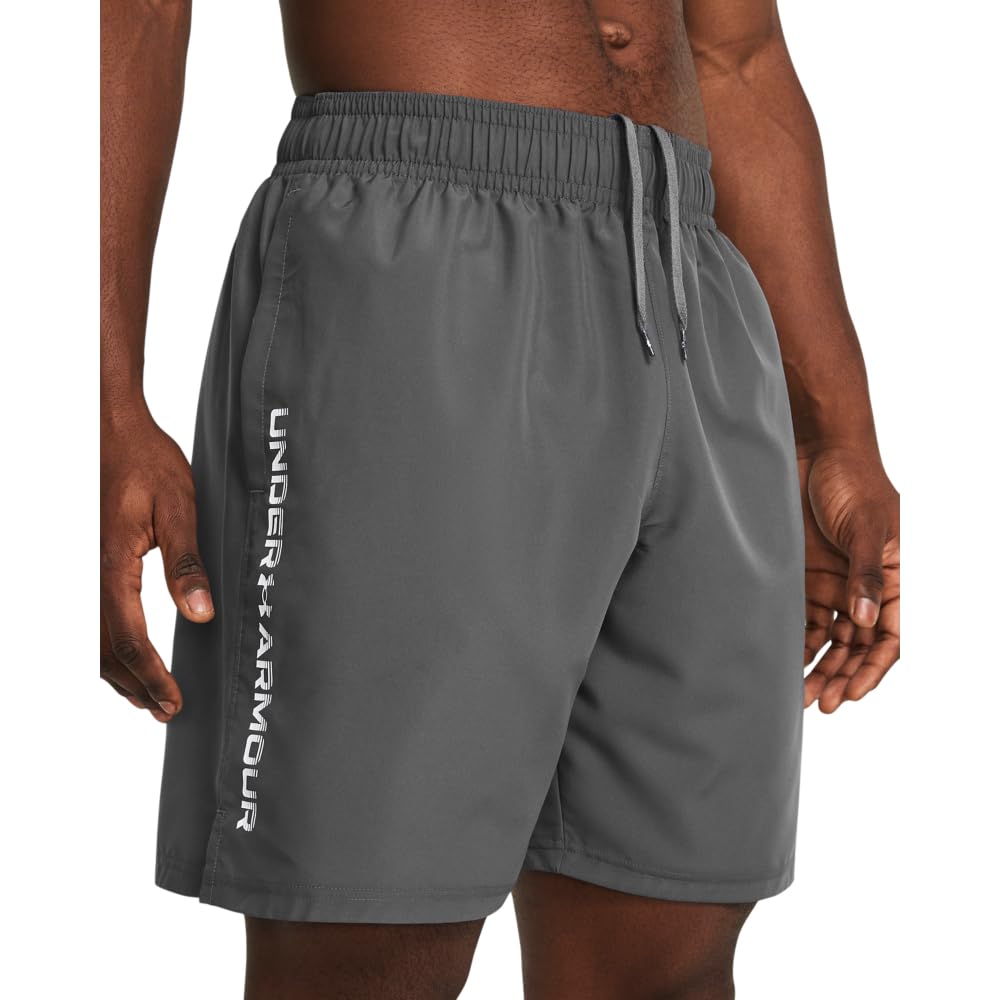 Under Armour Men's Woven Wordmark Shorts, (025) Castlerock / / White, Small