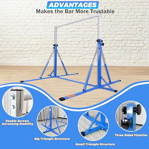 FC FUNCHEER Foldable Gymnastics Bar,5FT Horizontal bar,Adjustable Kids Training bar for Kids Ages 3-15,Kids Gymnastics bar,Triangle Stable Structure-Gym Equipment for Home