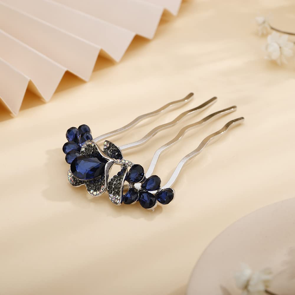 Aimimier Flower Crystal Styling Hair Combs Dainty Rhinestone Twist Combs Alloy Hair Pieces Hair Accessories for Women and Girls(Blue)