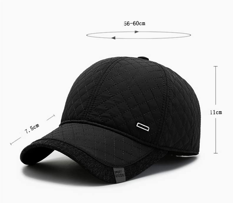 FASHIXD Winter Baseball Cap Men's Winter Hats with Earflaps Cold Weather Caps Adjustable Black