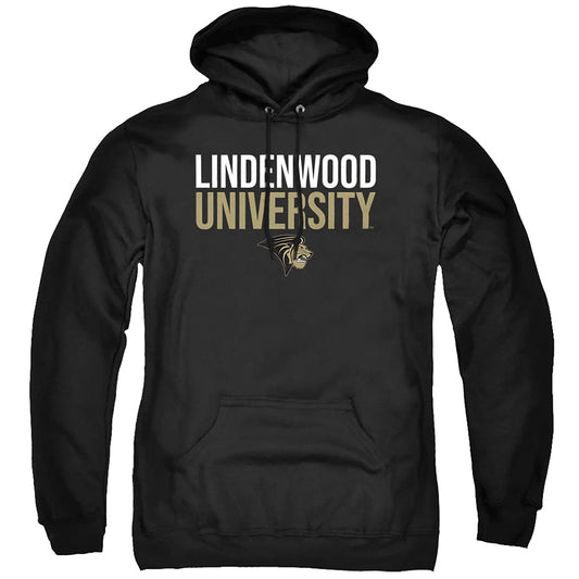 Lindenwood University Official Stacked Unisex Adult Pull-Over Hoodie,Black, X-Large