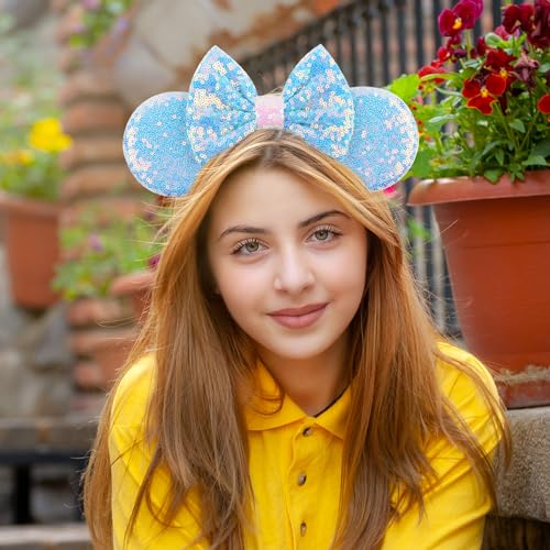 MADO Light blue Mouse Ears Headband for Women, Girls, and Kids, Adults unisex, Hairband, Party Decoration, Park Essentials, Princess Dress Up Accessories, Christmas Gifts, Birthday Gifts