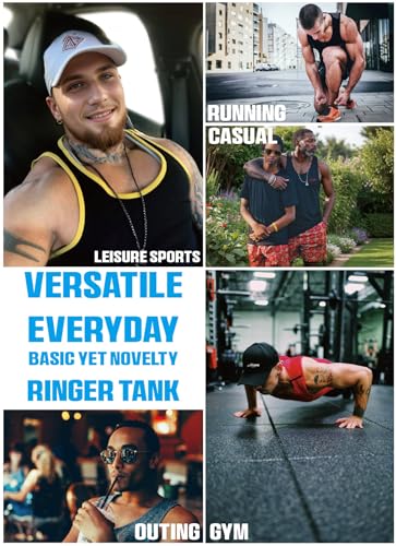 AIRDYNAM Mens Tank Top Soft Lightweight Gym Workout Beach Casual Sleeveless Muscle Shirts DARK BLUE/RUST RED M