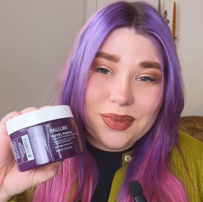 Pallure Color Pigment Refresher Mask, Semi Permanent Hair Color Depositing Conditioner, 8.5 Oz Royal Purple