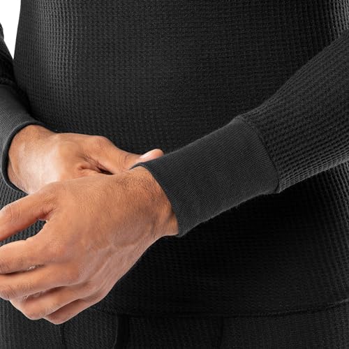 Indera Men's Traditional Waffle Thermal Underwear Long Sleeve Shirt, Black, X-Large