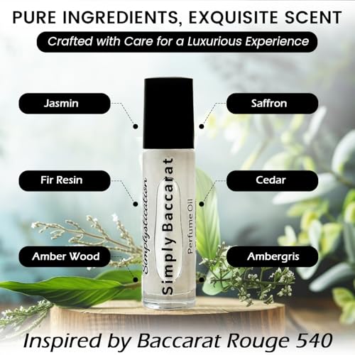 Simply Baccarat Roll-On — Long Lasting Fragrance Oil Perfume for Women & Men (Unisex) — Vegan & Cruelty-Free Travel Size Roller Perfume for Daily Use — 10ml