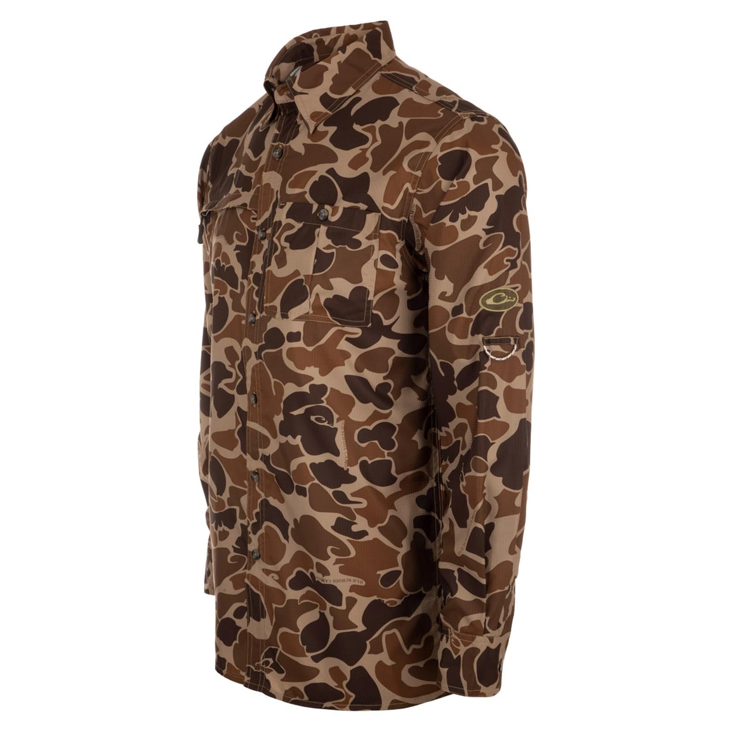 Drake Waterfowl Men's 8-Shot Flyweight Long-Sleeved Shirt | Moisture-Wicking Quick-Drying Lightweight Camo Hunting Shirt, Old School, Size: L