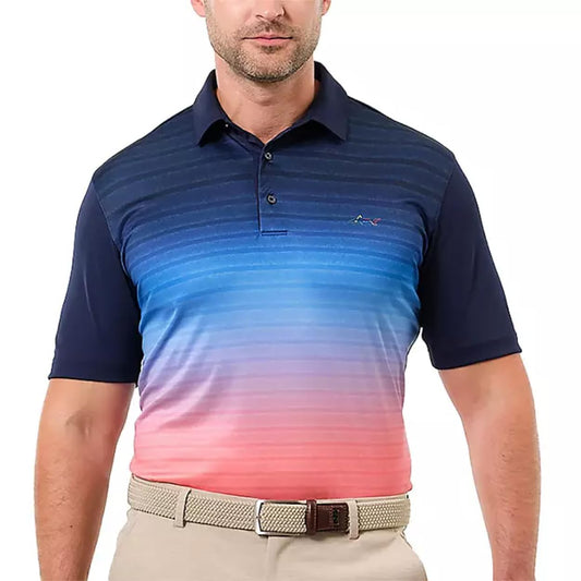 Greg Norman Men's Performance Golf Polo, Robin Blue/Georgia Peach, X-Large
