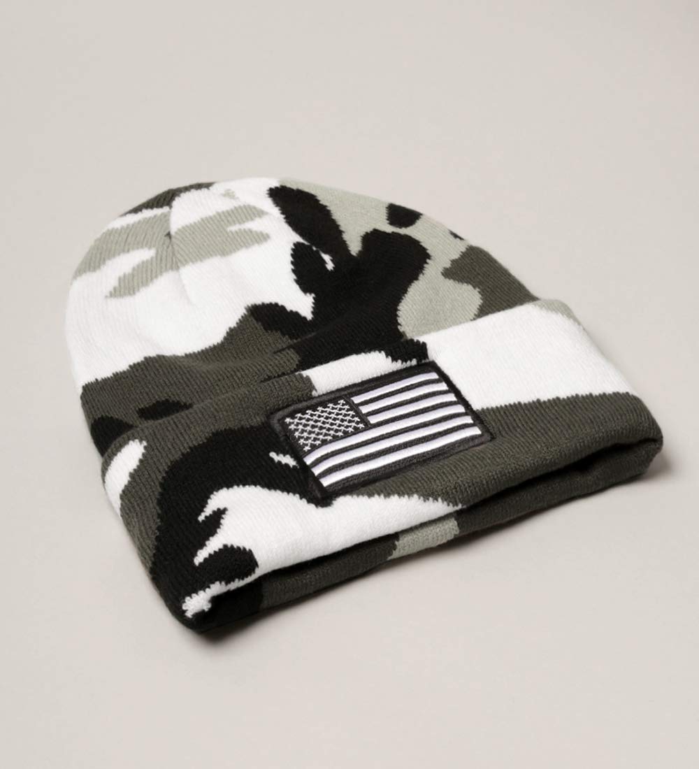 MIRMARU Men’s US American Flag Embroidered Folded Cuff Skull Beanie Cap – Comfortable Stretchy Warm and Cozy Winter Hat (City Camo)