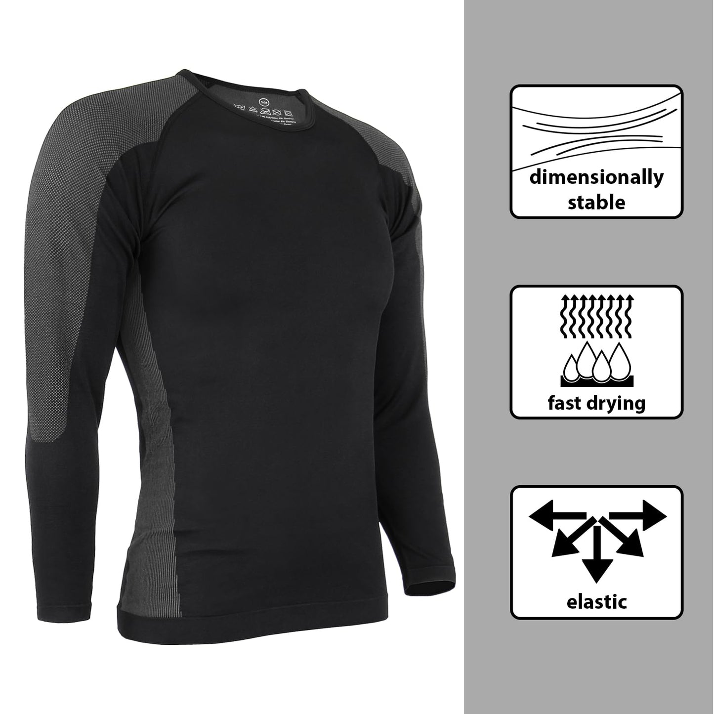 ALPIDEX Functional Wear Thermal Underwear Men Ski Breathable Quick Drying Clothing Warm Base Layer Mens Cold Weather Set Long Johns Top Bottom, Size:l/xl, Colour:Black-Grey