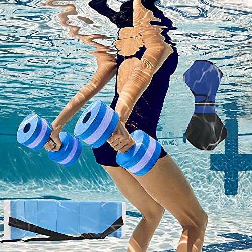 UNAOIWN Water Dumbbell Set for Aquatic Aerobics Exercise, Water Weights Equipment, Training Aid for Aquatic Fitness, Water Workout Fitness Tool (Swim Gloves Version-Blue)