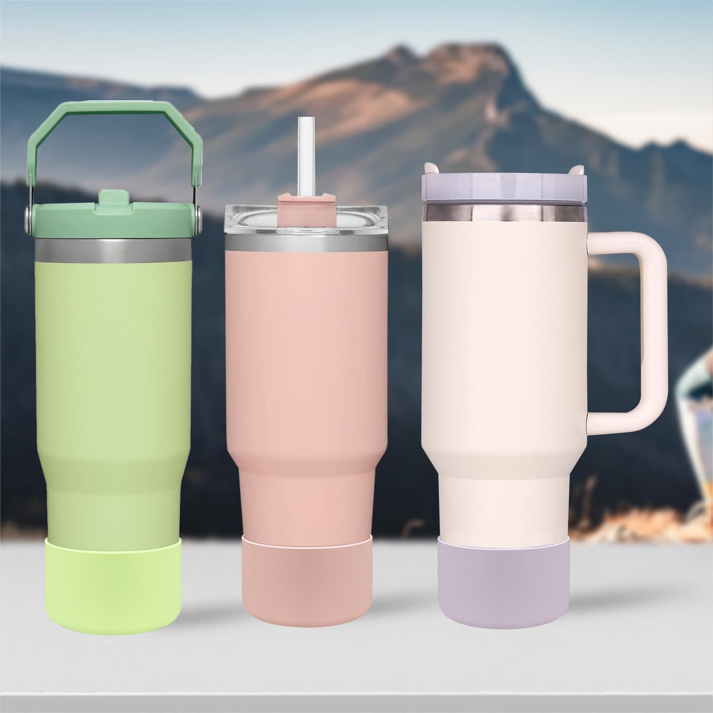 HEYSKAY 2pcs Protective Flask Silicone Boot Base for Stanley Quencher Adventure 40oz & Stanley IceFlow 20oz 30oz Tumbler, and Compatible with 12-24oz Hydro Sport Water Bottles,Yeti and More