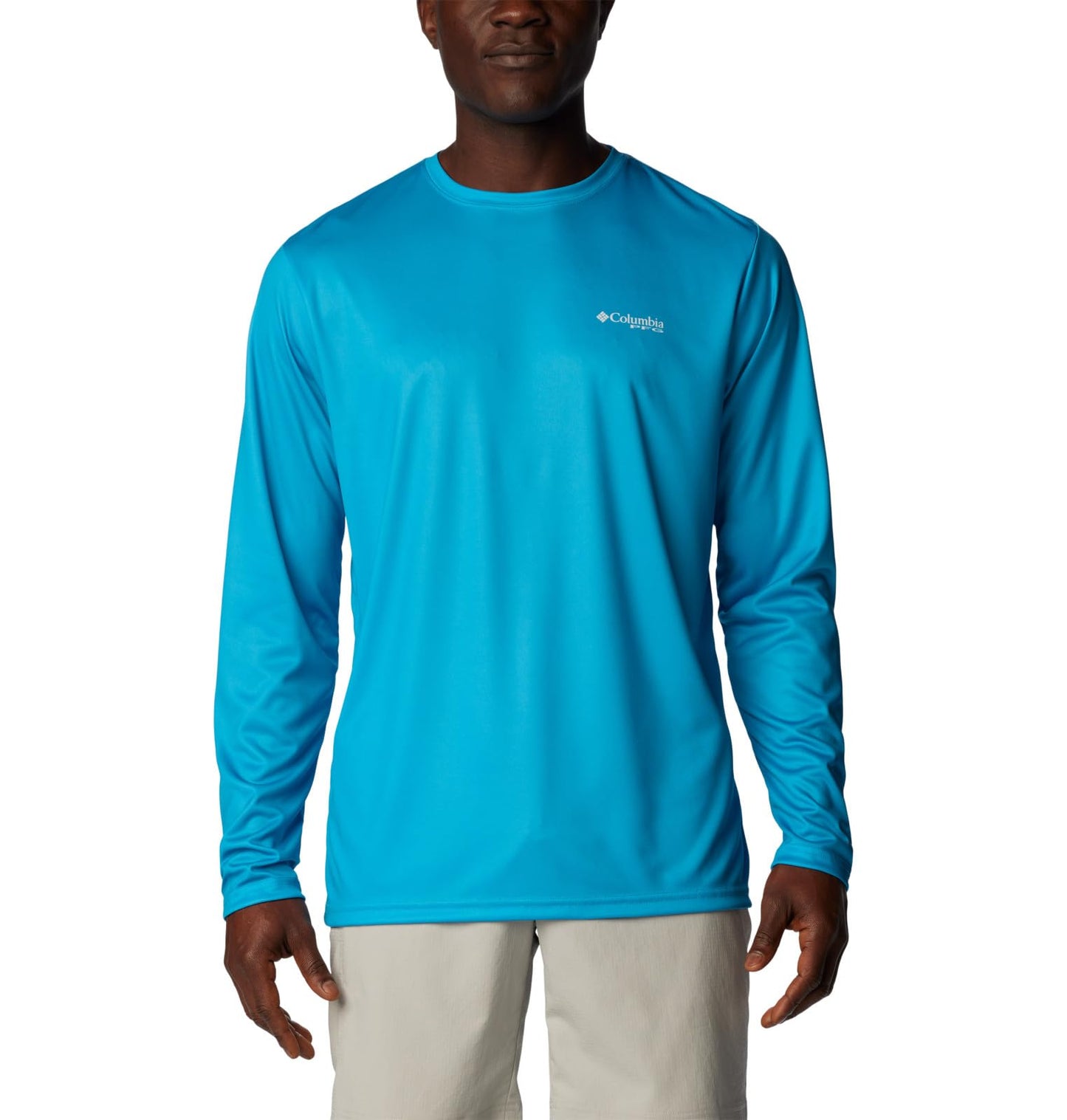 Columbia Men's Big & Tall Terminal Tackle PFG Fish Flag Long Sleeve, Ocean Blue/Coll Navy Offshore Slam, X-Large Tall