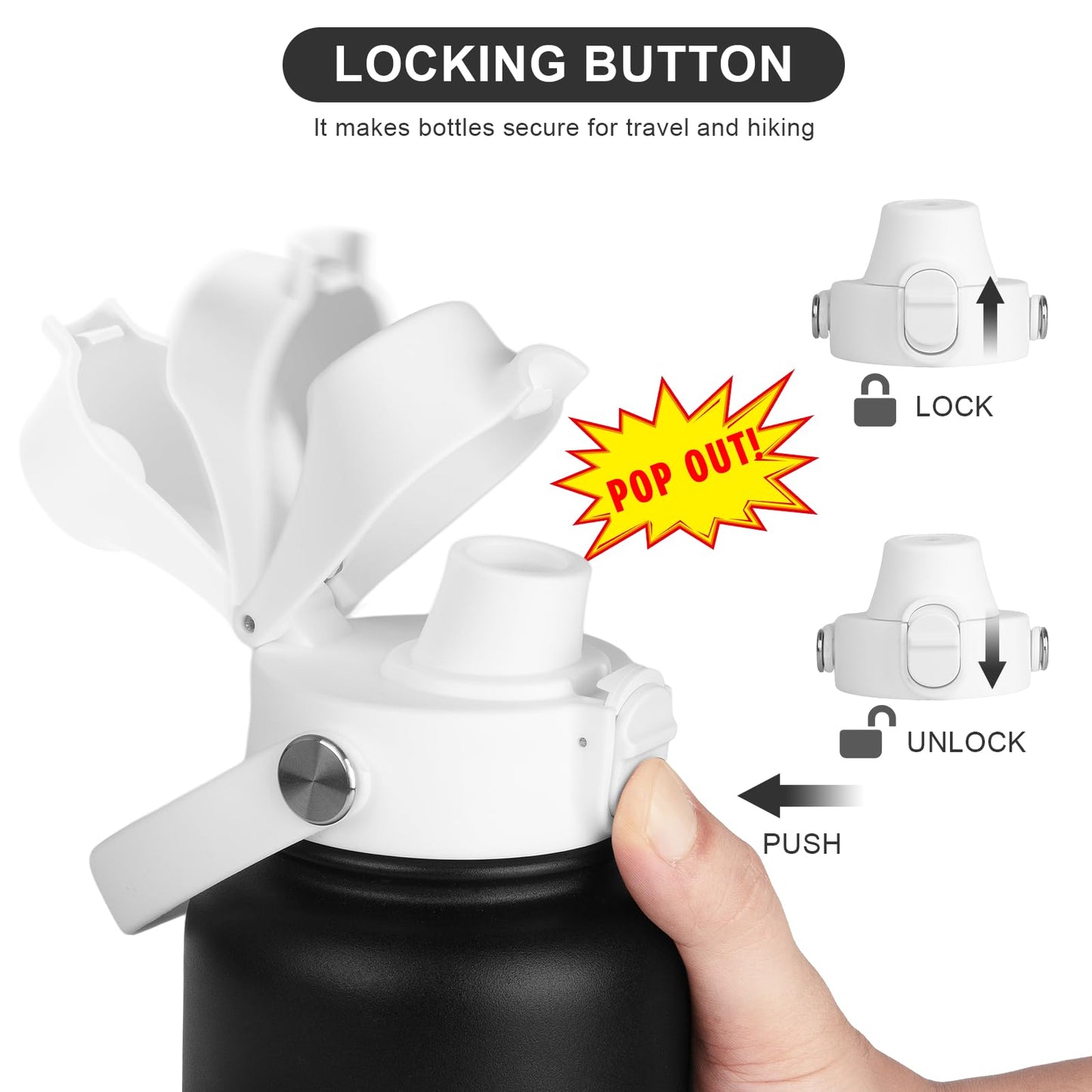 EIPOSAU Auto Flip Lid for Hydro Flask Wide Mouth, Great Spout Lid for Simple Modern, Fits for Iron Flask and Other Brands, Replacement Lid with Button Lock, White