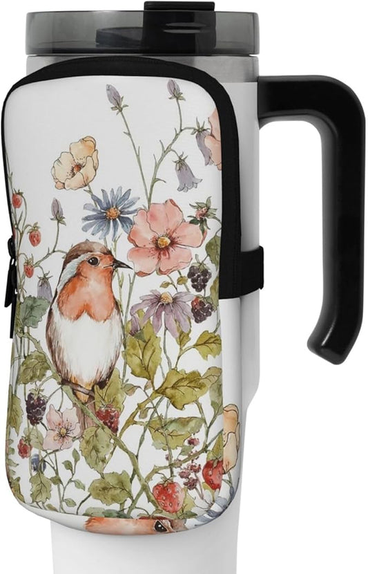 Water Bottle Pouch for Stanley Cup 40oz 30oz,Personalized Gym Purse for Men Women, Tumbler Pouch with Versatile Pocket Water Bottle Bag for Cards, Keys, Phone Botanical Leaf