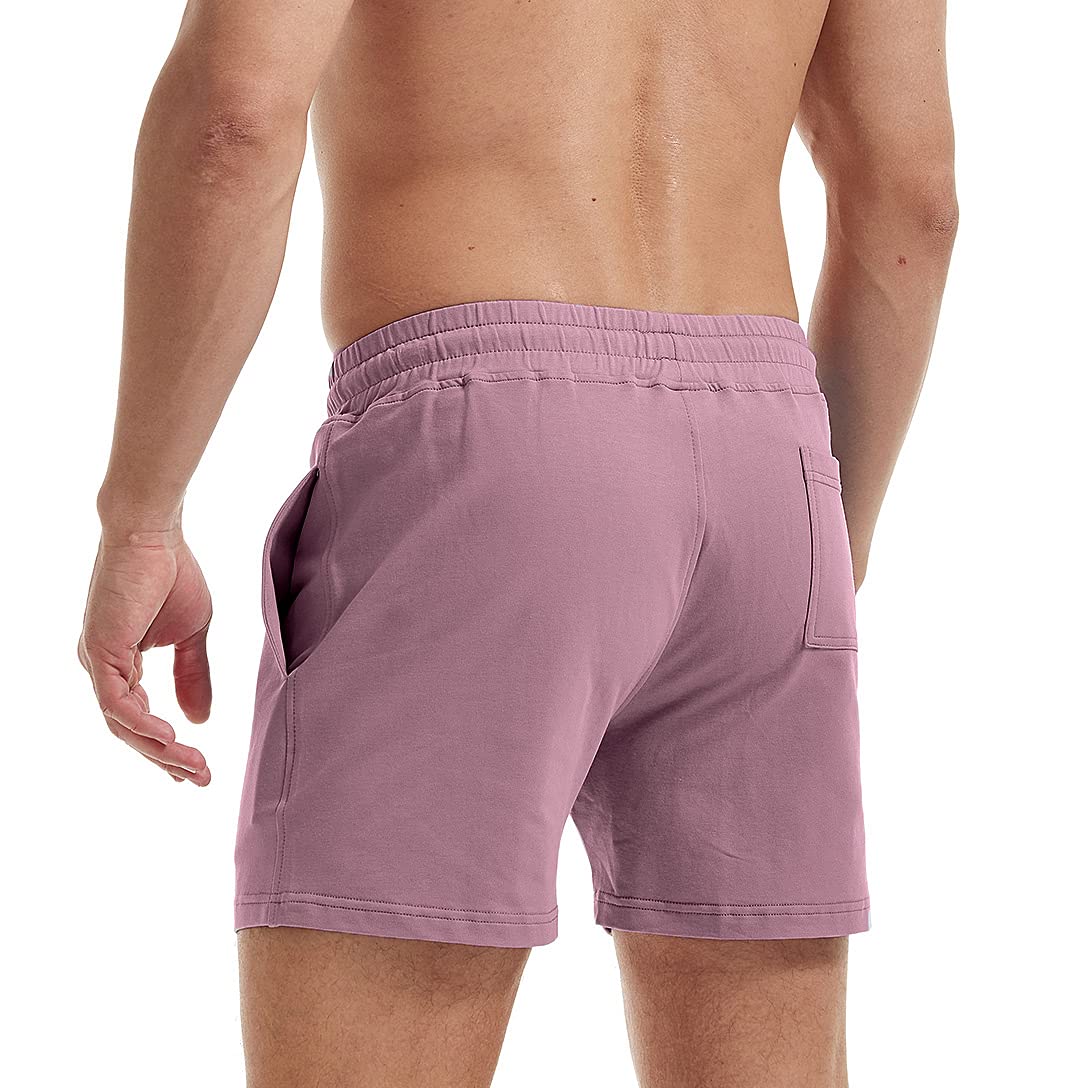 AIMPACT Mens Workout Sweat Shorts 5 Inch Cotton Casual Fitness Mens Athletic Gym Shorts with Pockets Purple