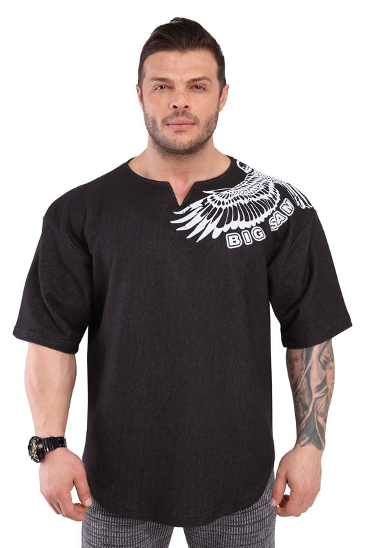 Men's Oversize Active T-Shirts, Bodybuilding and Lifting Gym Large Cut Tops Black