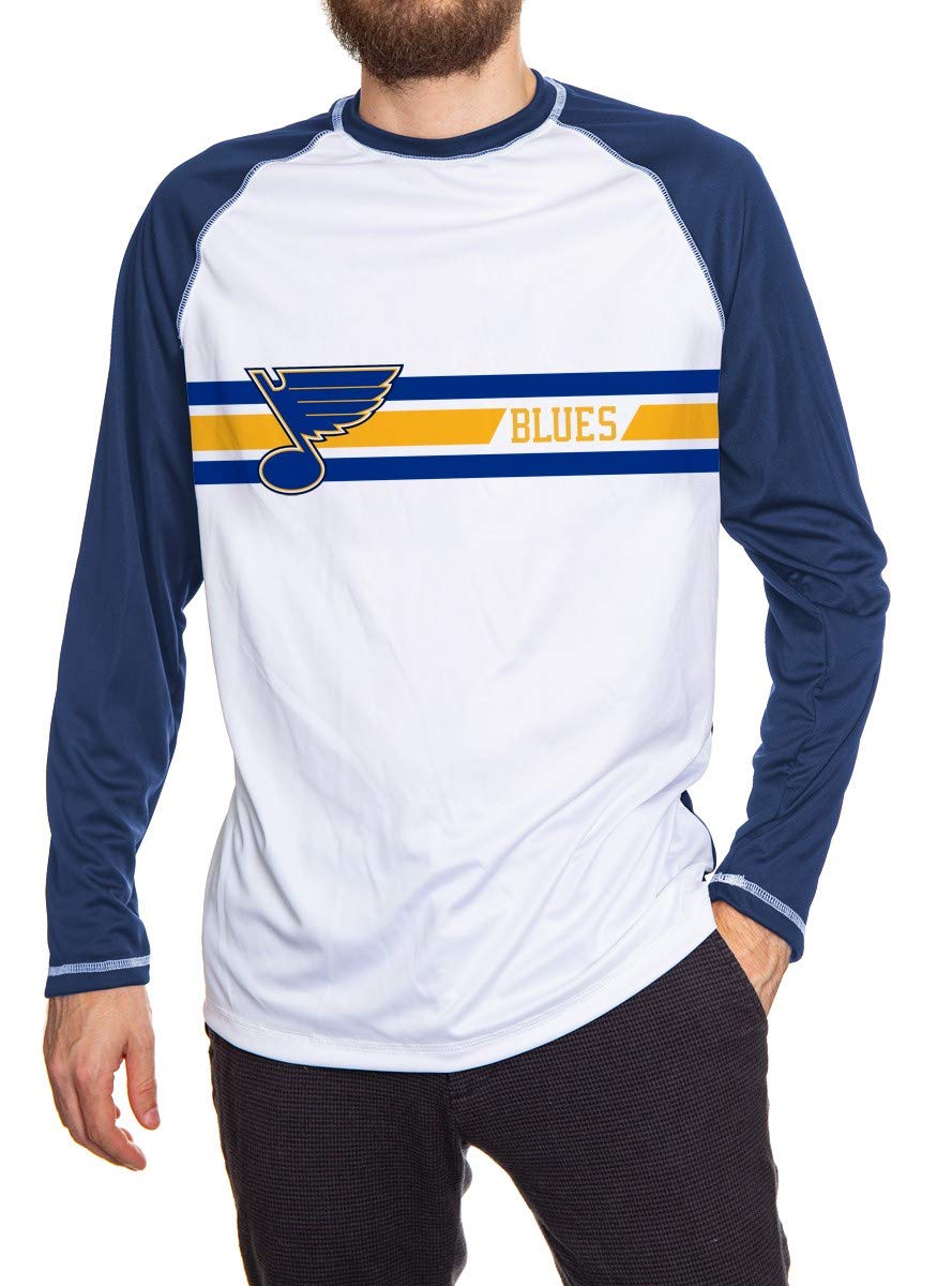 Calhoun Mens Officially Licensed NHL Striped Long Sleeve Rashguard (Medium, St. Louis Blues)