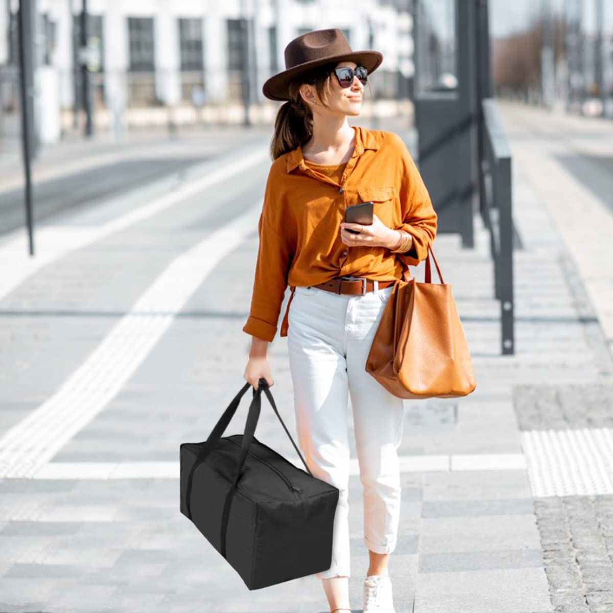 INFANZIA 2PCS 24x12x12 inches Sports Duffle Bag, Large Travel Duffel Tote Bag with Trolley Sleeve, Water Resistant Durable Zipper Weekender Overnight Luggage Bag for Men