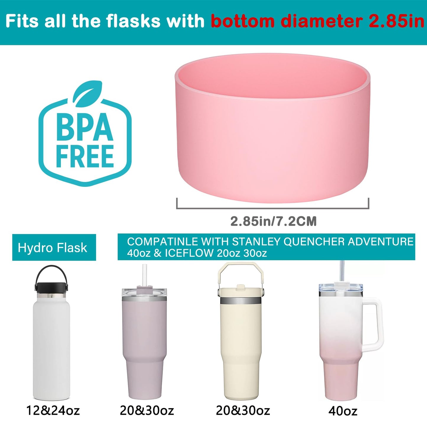 HEYSKAY 2pcs Protective Flask Silicone Boot Base for Stanley Quencher Adventure 40oz & Stanley IceFlow 20oz 30oz Tumbler, and Compatible with 12-24oz Hydro Sport Water Bottles,Yeti and More