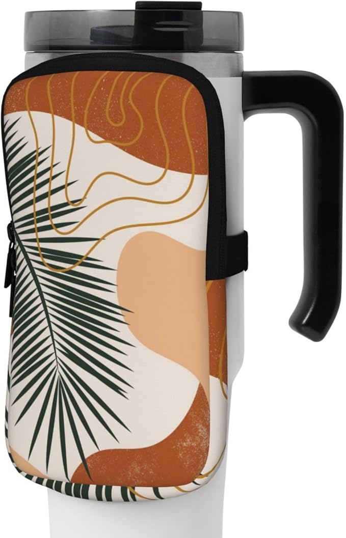 Water Bottle Pouch for Stanley Cup 40oz 30oz,Personalized Gym Purse for Men Women, Tumbler Pouch with Versatile Pocket Water Bottle Bag for Cards, Keys, Phone Botanical Leaf