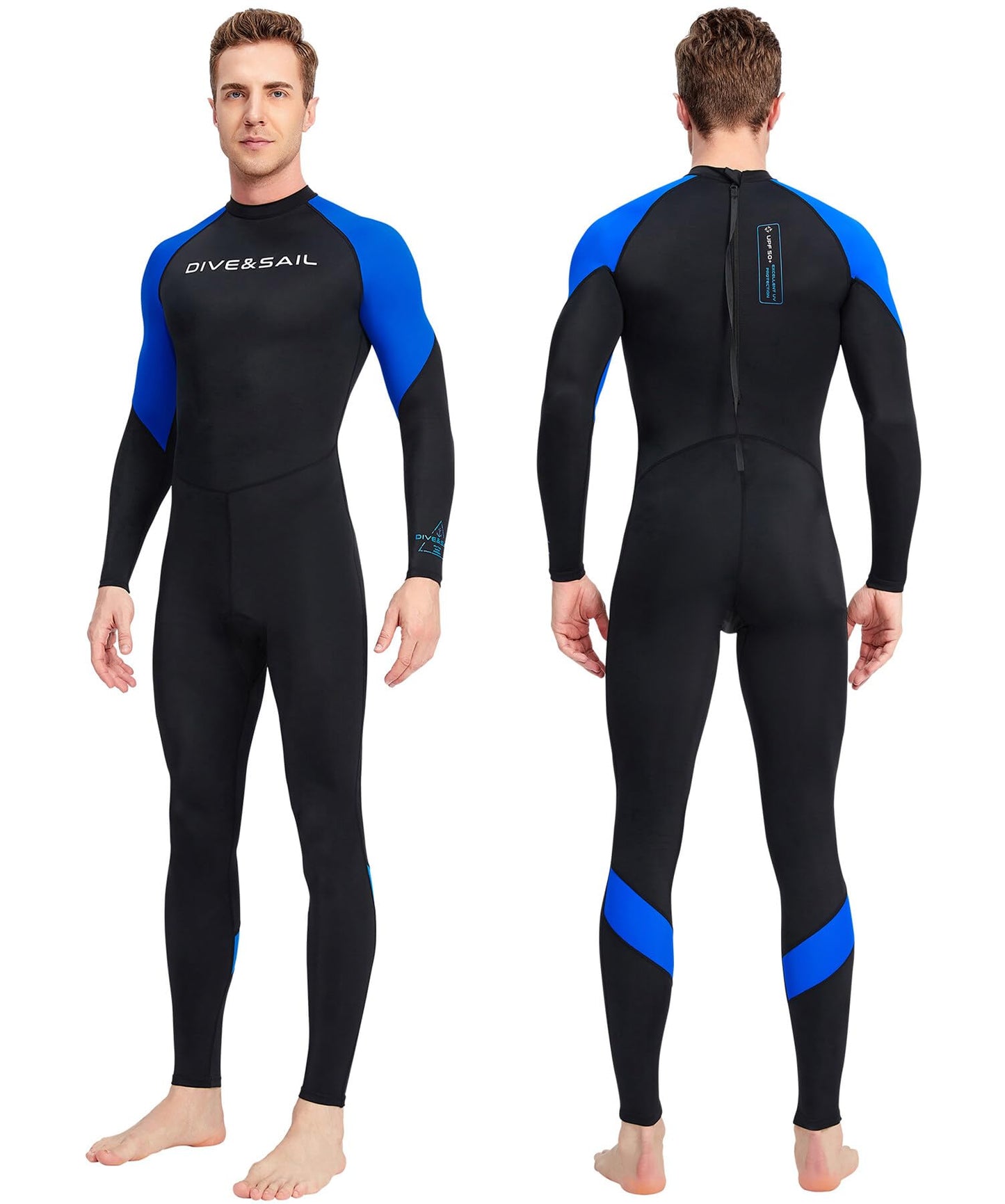 Men's Full Body Snorkeling Wetsuit Breathable Nylon UPF 50+ Rash Guard One Piece Swimsuit Long Sleeve Dive Skin Quick Dry Diving Surfing Suit Sporty Water Suit for Adult