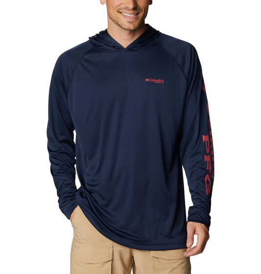 Columbia Men's Terminal Tackle Hoodie, Coll Navy/Sunset Red Logo, Medium