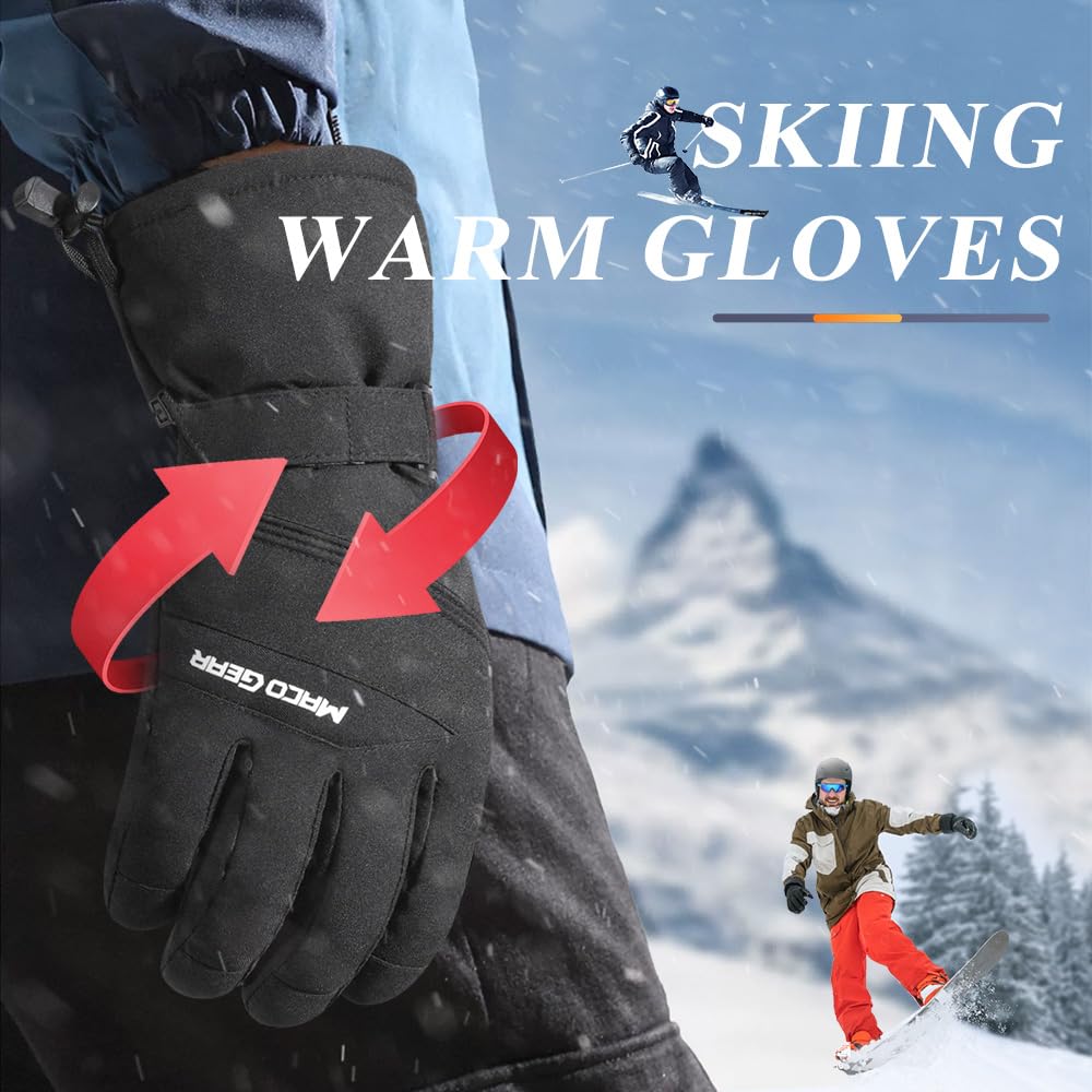 WTACTFUL Waterproof Insulated Mens Ski Gloves Touchscreen Winter Warm 3M Thinsulate Skiing Snowboard Snowmobile Cold Weather Gloves Black XL