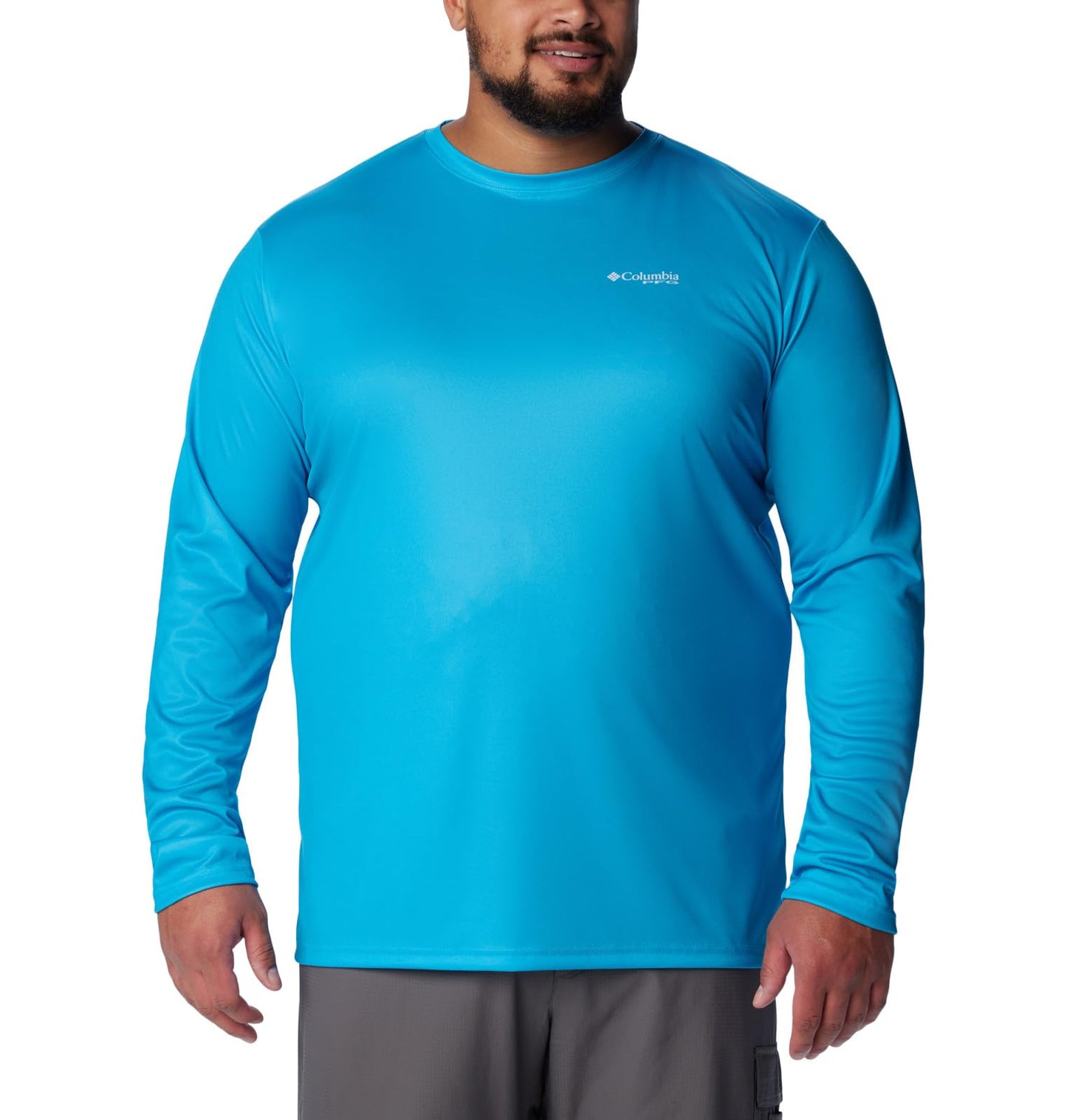 Columbia Men's Big & Tall Terminal Tackle PFG Fish Flag Long Sleeve, Ocean Blue/Coll Navy Offshore Slam, X-Large Tall