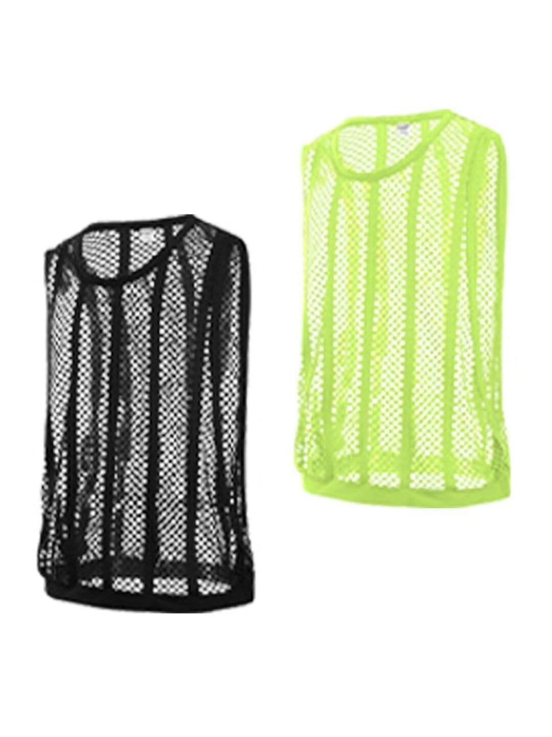 HASWECHYS Men's Mesh Fishnet Fitted Sleeveless Muscle Top Black Green M
