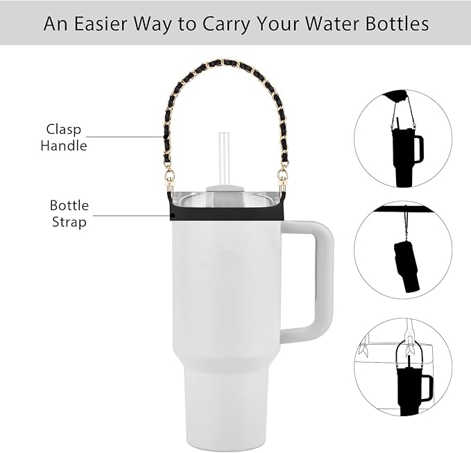Water Bottle Handle, Silicone Water Bottle Sling Stretches to Fit Most 8-40oz Bottles, Fashionable Accessories Compatible for Stanley Cup Black…