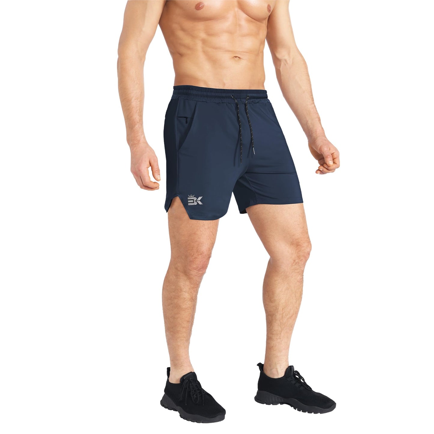BROKIG Mens Inzip Lightweight Gym Workout Shorts, Athletic Short Shorts Fitted Lifting Shorts with Zipper Pockets(Medium,Navy Blue)