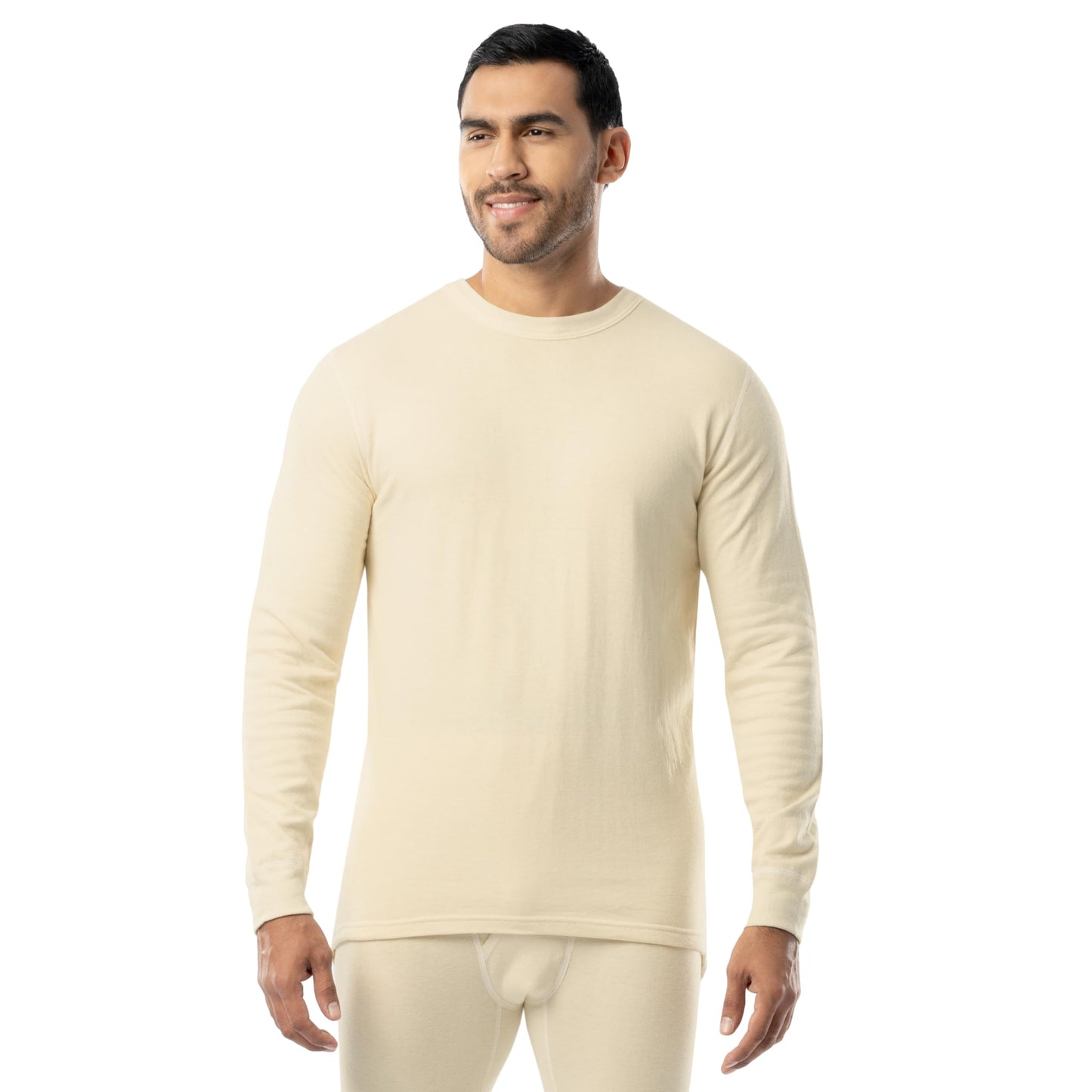 ColdPruf Men's Authentic Dual Layer Long Sleeve Wool Plus Crew Neck Base Layer Top, Oatmeal, Large Tall