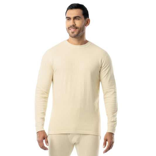 ColdPruf Men's Authentic Dual Layer Long Sleeve Wool Plus Crew Neck Base Layer Top, Oatmeal, Large Tall