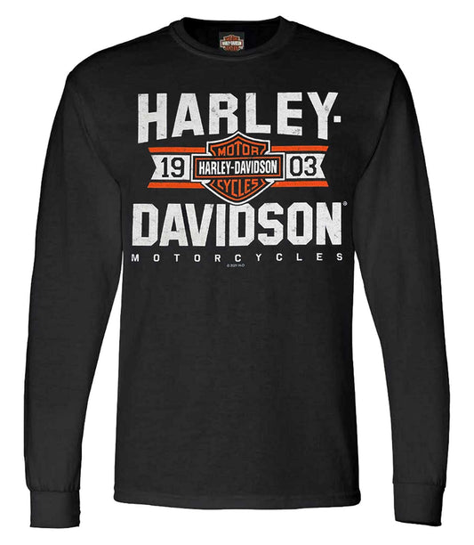Harley-Davidson Men's Varsity B&S Logo Long Sleeve Crew-Neck Shirt - Black (3XL)