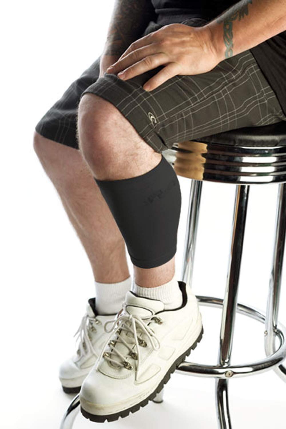 Tattoo Cover Up Concealer Sleeve (2-PACK), Upper Arm or Calf coverage, UPF 50 Protection, Slip Free, for Men & Women (Unisex), BLACK, LARGE