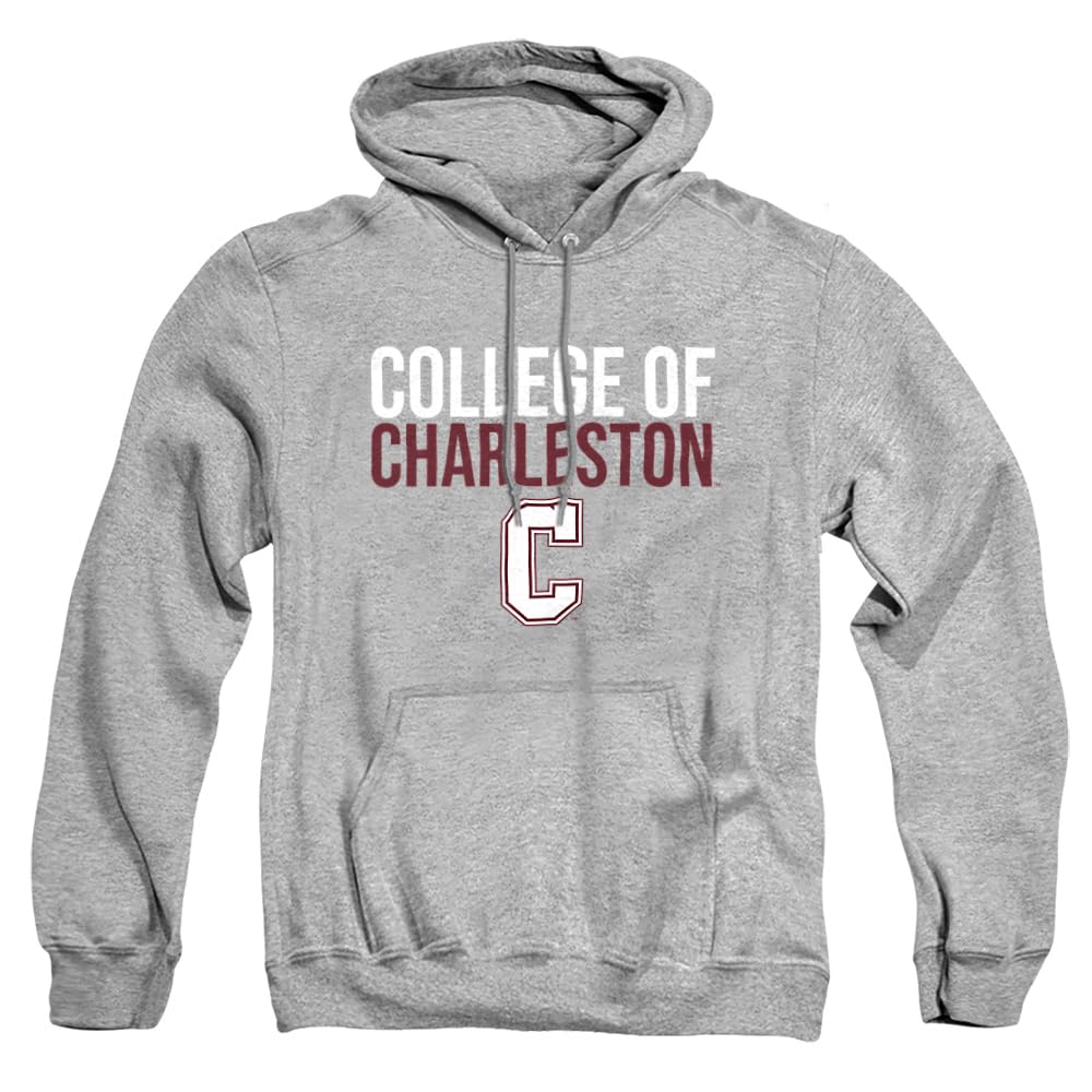College of Charleston Official Stacked Unisex Adult Pull-Over Hoodie, Athletic Heather, Medium