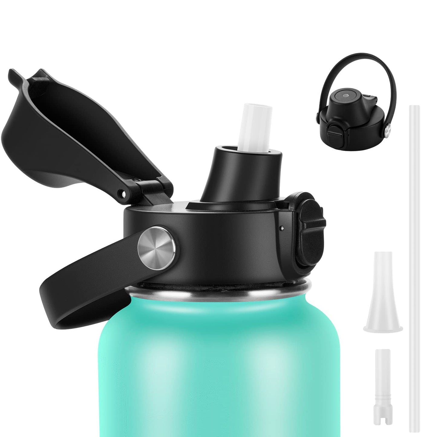 EIPOSAU Auto Flip Lid with Removable Straw, Replacement Lid with Dust Cover, Fits Most Wide Mouth Sports Water Bottle
