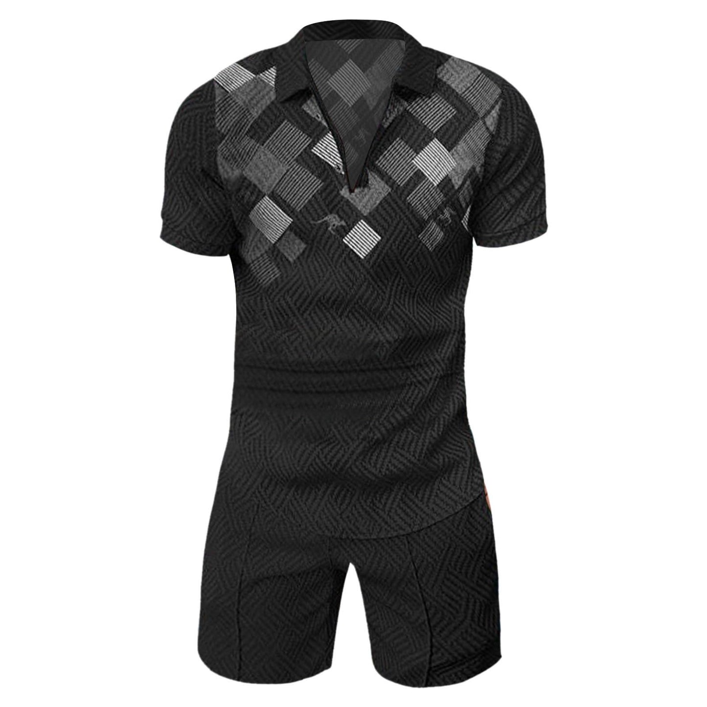Generic Mens Hawaiian 2 Piece Outfits Summer Beach Tracksuit Casual Matching Polo Shirt Short Sleeve and Shorts Sets, X-Large, #D09-black