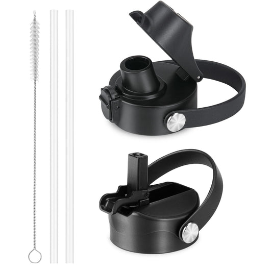 EIPOSAU Spout Lid and Straw Lid for Hydro Flask Wide Mouth 12 16 18 20 32 40 64 oz, Auto Flip Lid for Simple Modern, Fits for Iron Flask and Other Brands, Replacement Lid with Straw and Brushes, 2Pack