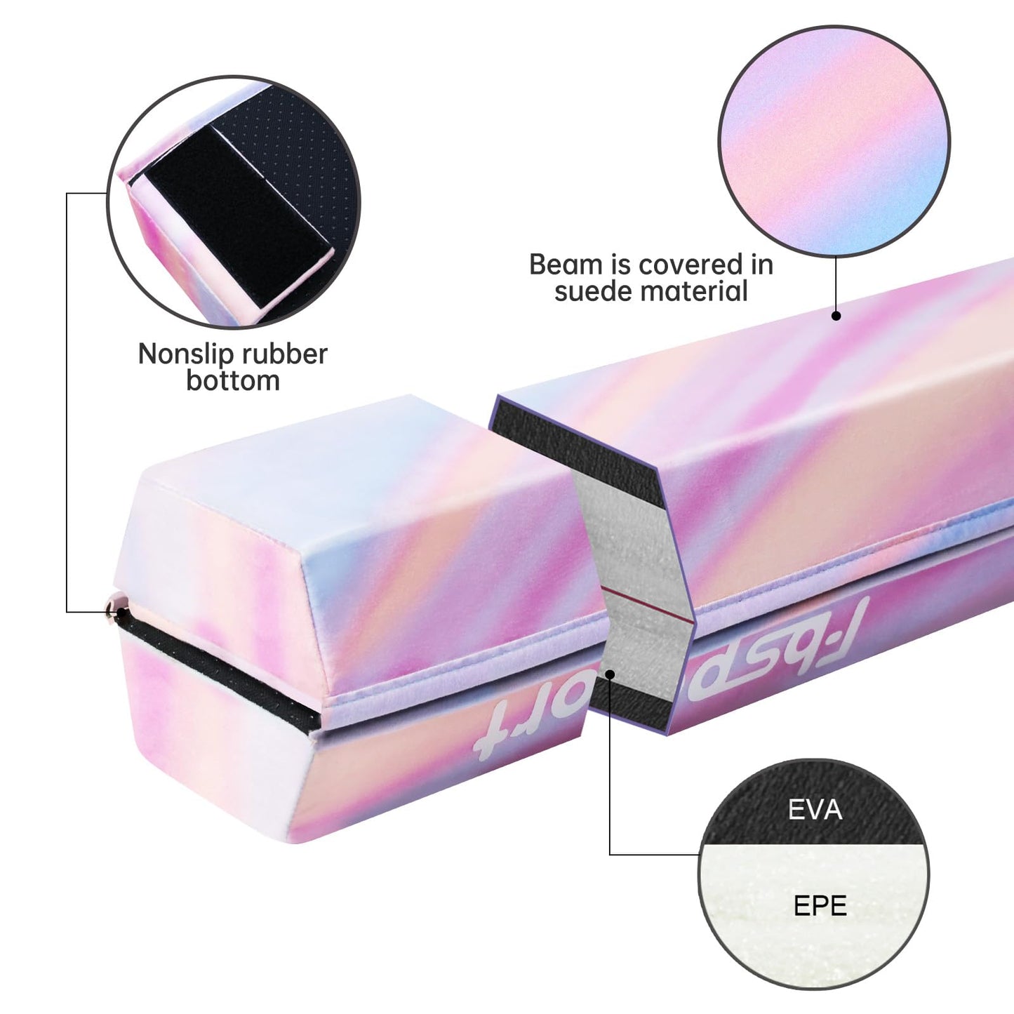 FBSPORT 8ft Balance Beam: Folding Floor Gymnastics Equipment for Kids Adults,Non Slip Rubber Base, Gymnastics Beam for Training, Practice, Physical Therapy and Professional Home Training