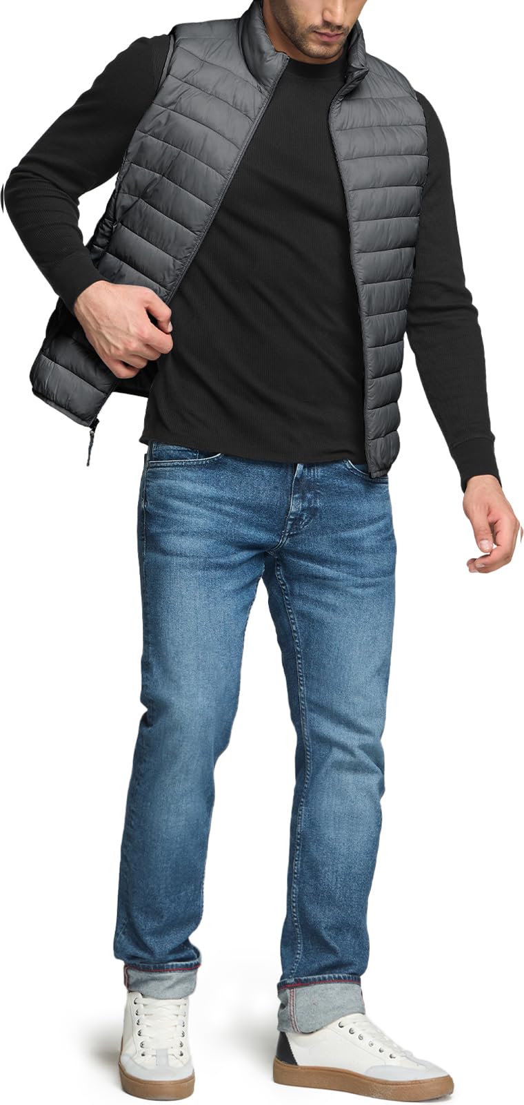 CQR Men's Long Sleeve Thermal Underwear Tops, Midweight Waffle Crewneck Shirt, Winter Cold Weather Thermal Shirts, 1 Piece of Top Black, Large